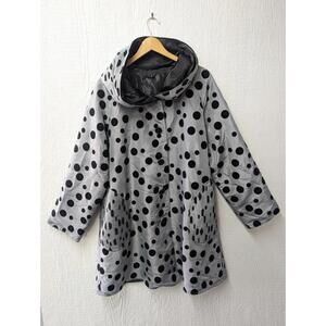 UBU Reversible Raincoat Jacket Gray Black Polka Dot Hooded Artsy Size XL